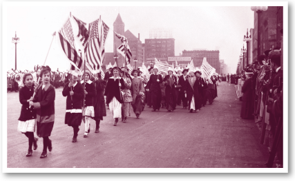 Suffragists marching on Michigan Avenue, 1914
